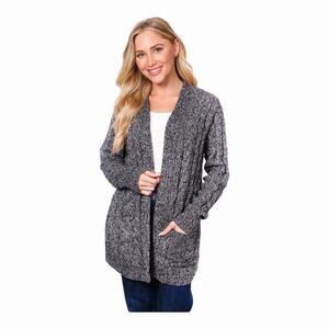 B Flawless XS Open Front Cable Knit Cardigan Gray Black Long Sleeve Sweater